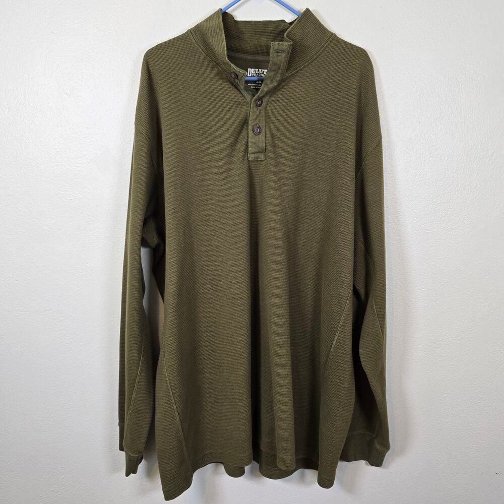 Duluth Trading Co Henley Shirt Men's 2XL Green Waffle Knit Classic Casual Work